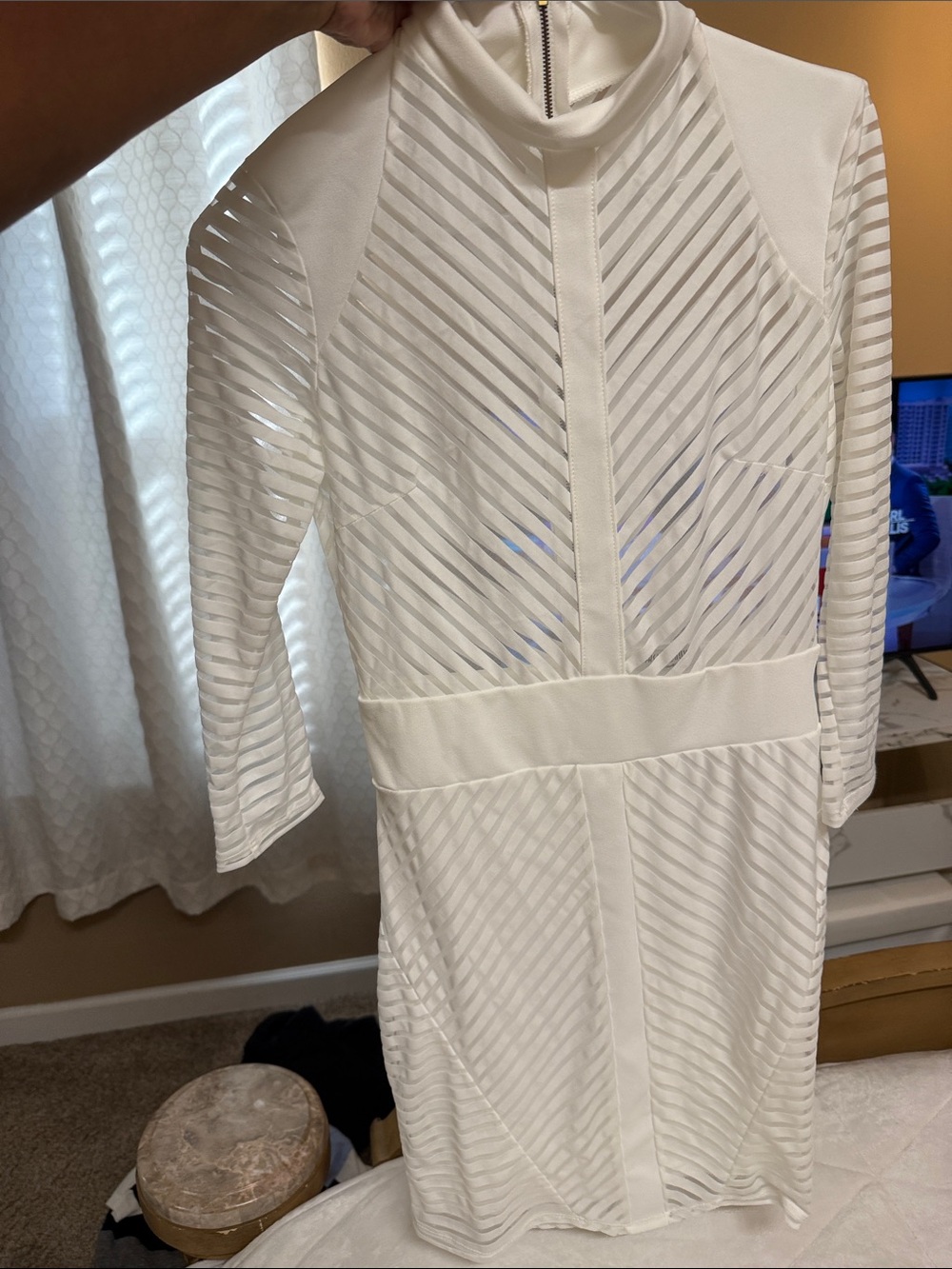 White Sheer Stripe Midi Dress